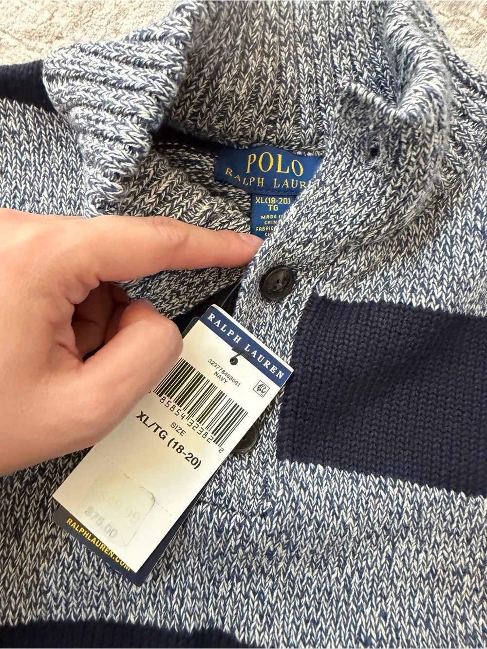 Polo Ralph Lauren Boys XL 18-20 Cotton Striped Mockneck Sweater NWT